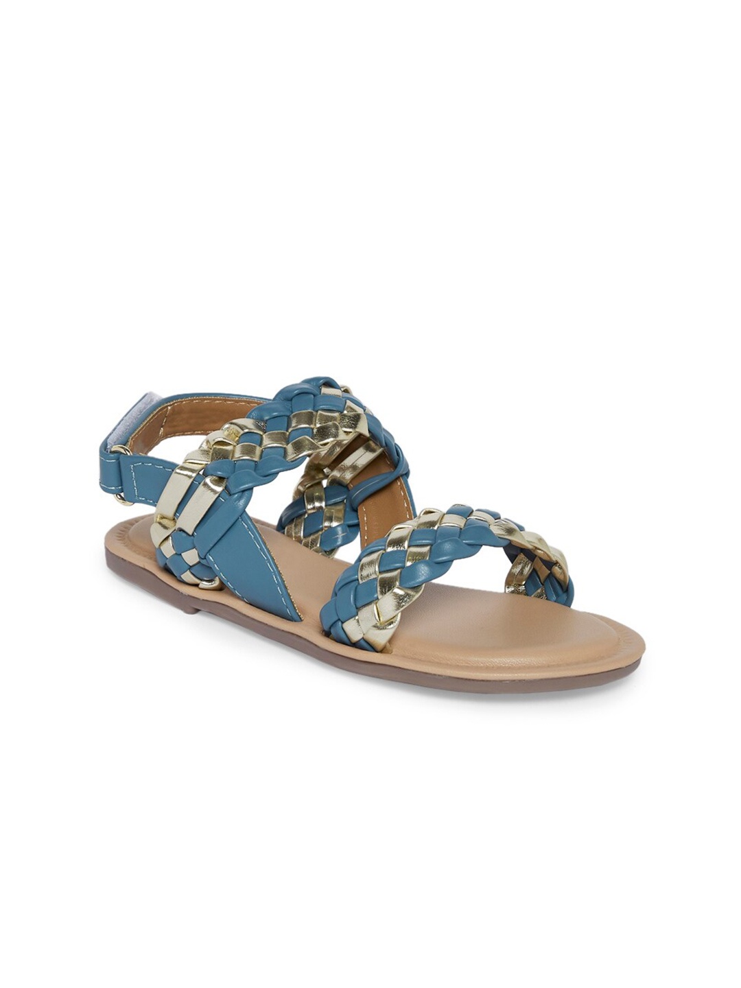 

Pantaloons Junior Girls Blue & Gold Toned Colourblocked Open Toe Flats
