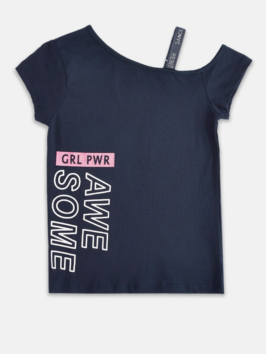 

Pantaloons Junior Girls Navy Blue Typography Printed Cotton T-shirt