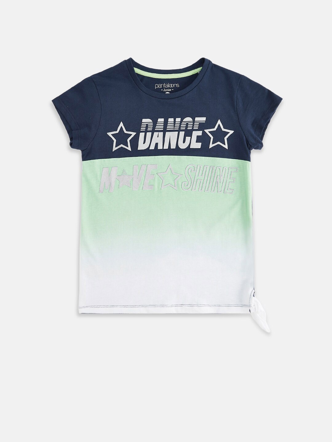 

Pantaloons Junior Girls Black & Green Typography Printed Cotton T-shirt