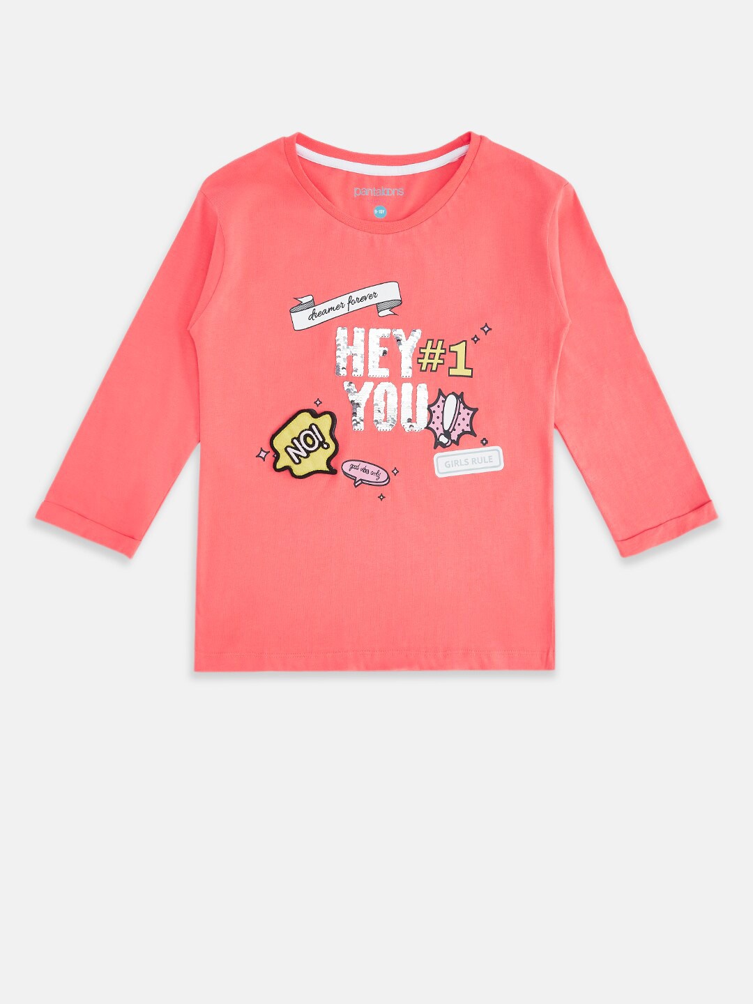 

Pantaloons Junior Girls Coral Typography Printed T-shirt