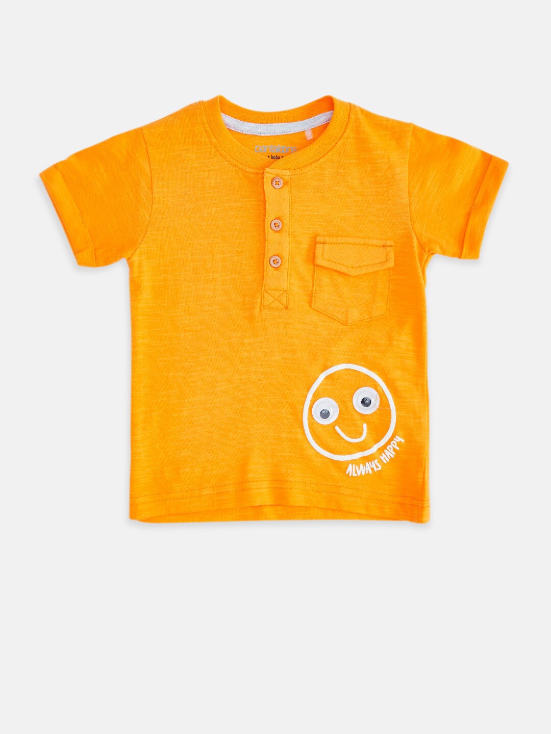 

Pantaloons Baby Boys Orange Printed Henley Neck Cotton T-shirt
