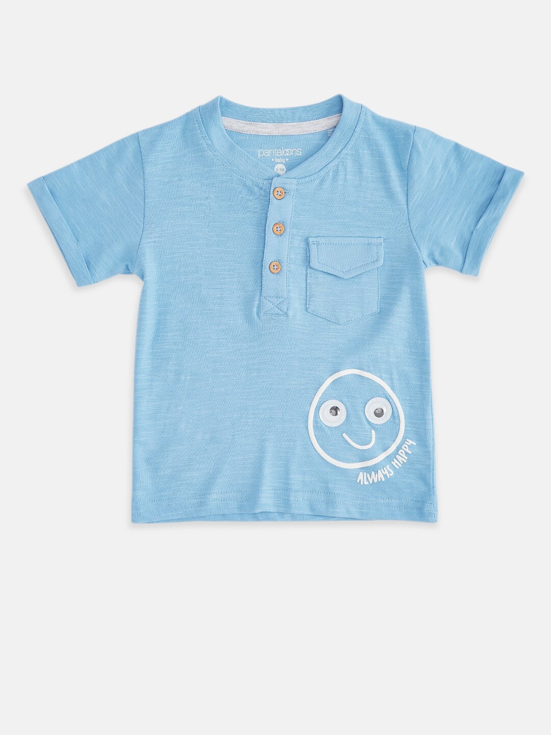 

Pantaloons Baby Boys Blue Henley Neck T-shirt