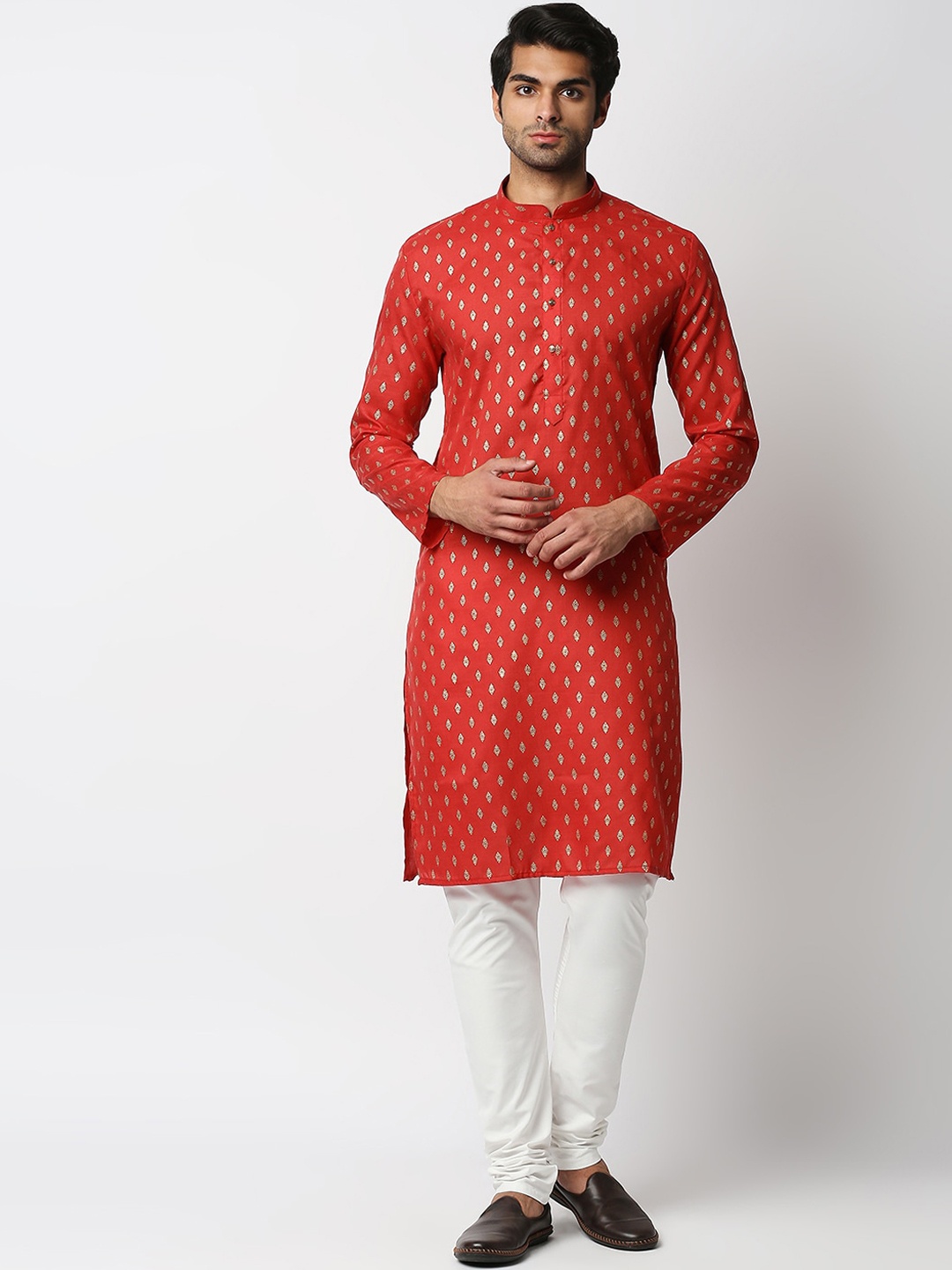 

MEWAR Men Red Kurta with Churidar