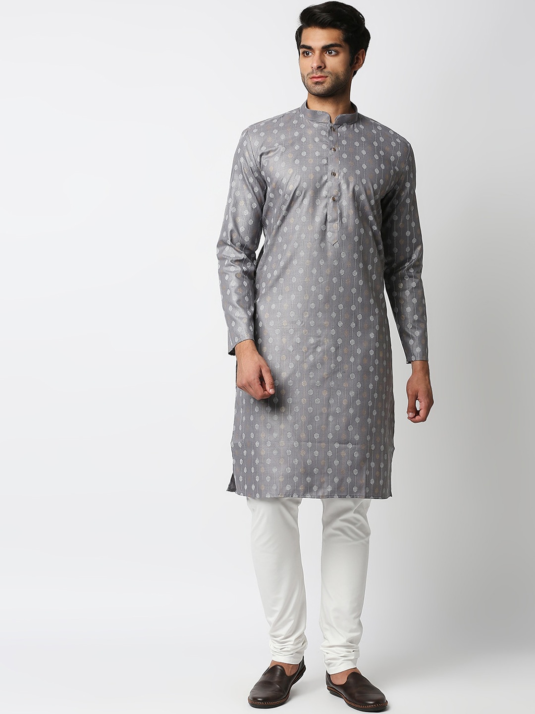 

MEWAR Grey Ethnic Motifs Printed Kurta with Churidar
