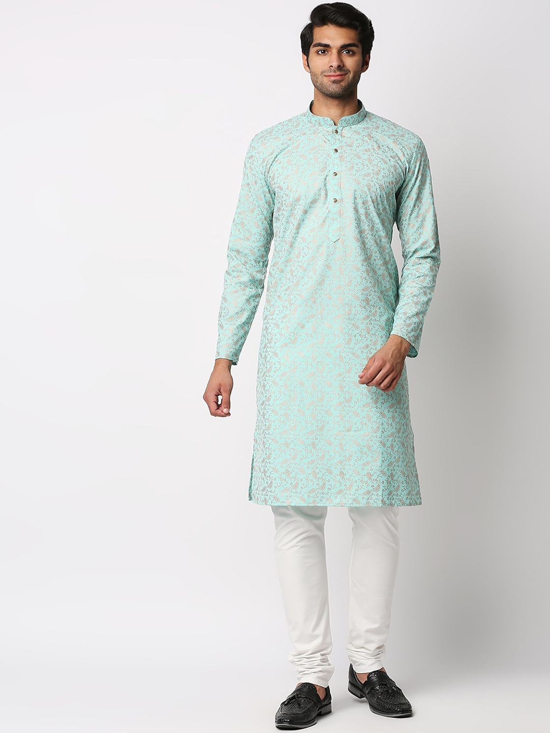 

MEWAR Green Woven Design Kurta with Churidar