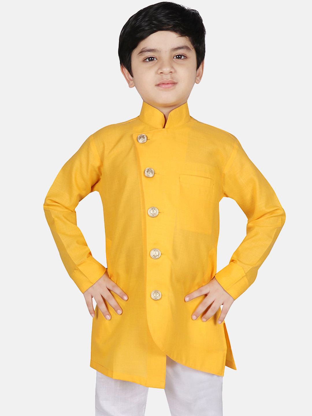 

SG YUVRAJ Boys Yellow Solid Pure Cotton Asymmetric Kurta