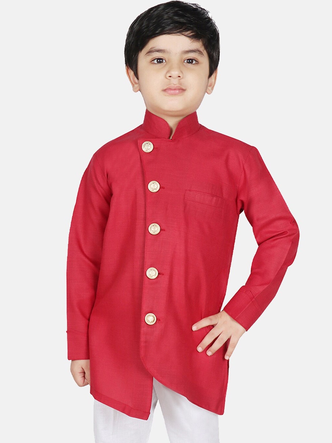 

SG YUVRAJ Boys Maroon Solid Thread Work Kurta