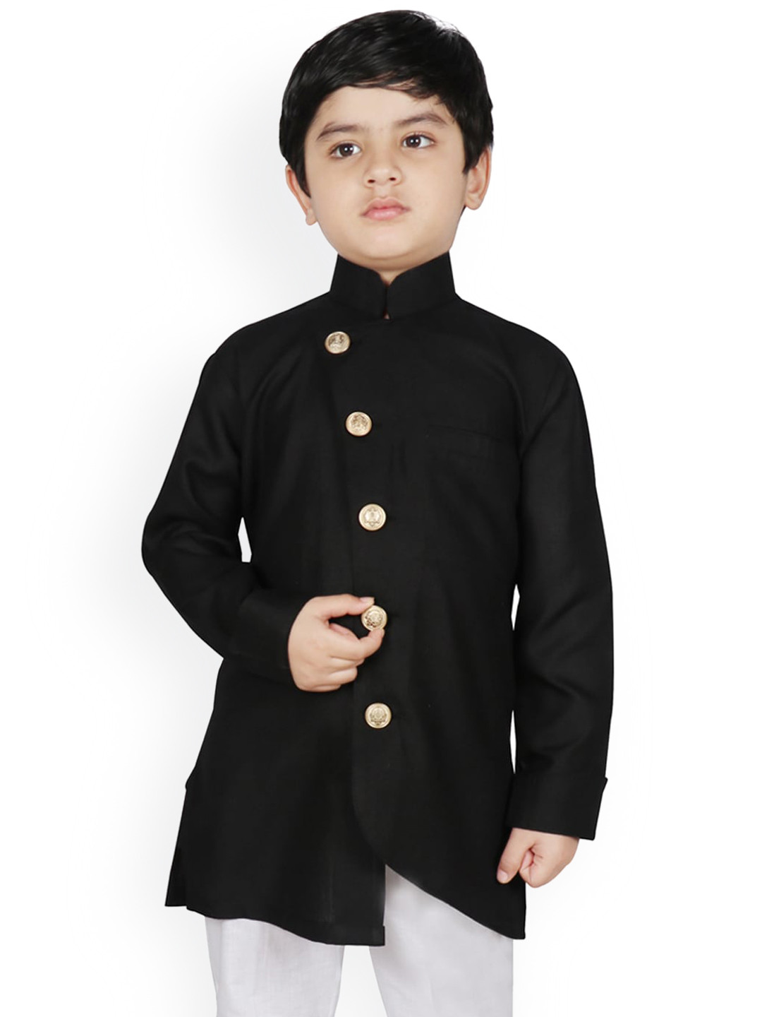 

SG YUVRAJ Boys Black Asymmetric Pure Cotton Kurta