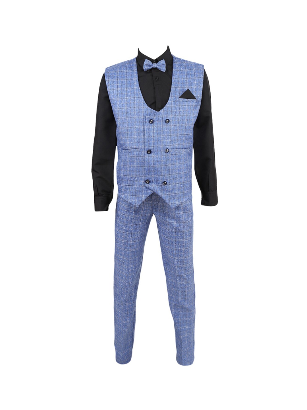 

V-Mart Boys Blue Checked Pure Cotton 3-Piece Suit