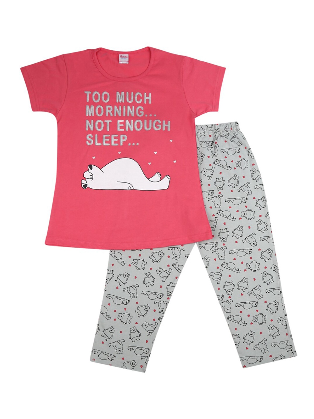 

V-Mart Girls Pink & Grey Printed Night suit