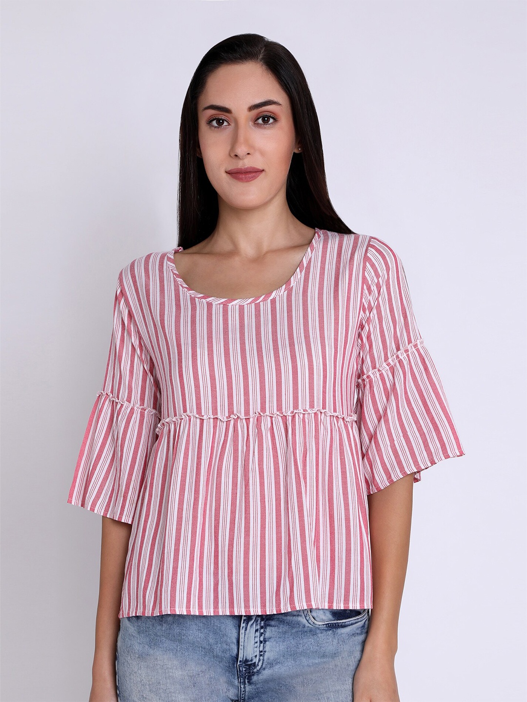 

CHIMPAAANZEE Pink & White Striped Top