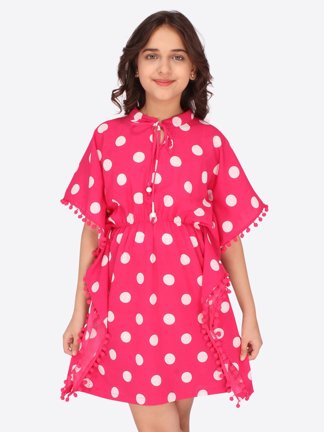 

CUTECUMBER Girls Fuchsia Tie-Up Neck Kaftan Dress
