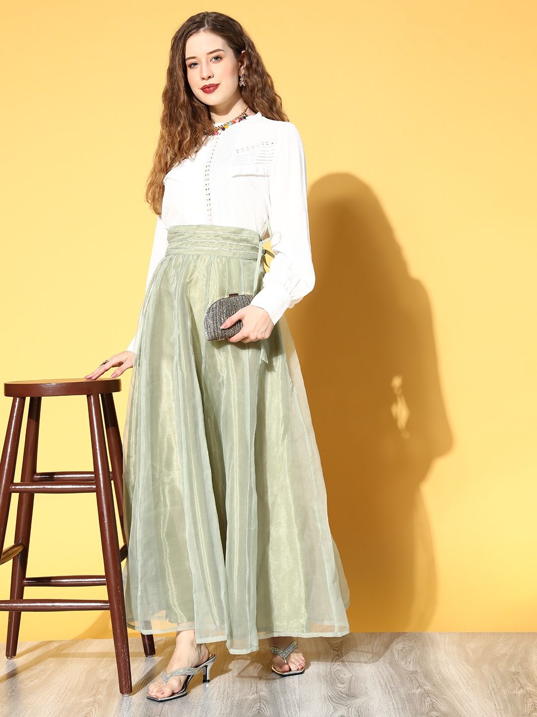 

Shae by SASSAFRAS Women Sage Green Solid Flared Maxi Skirt