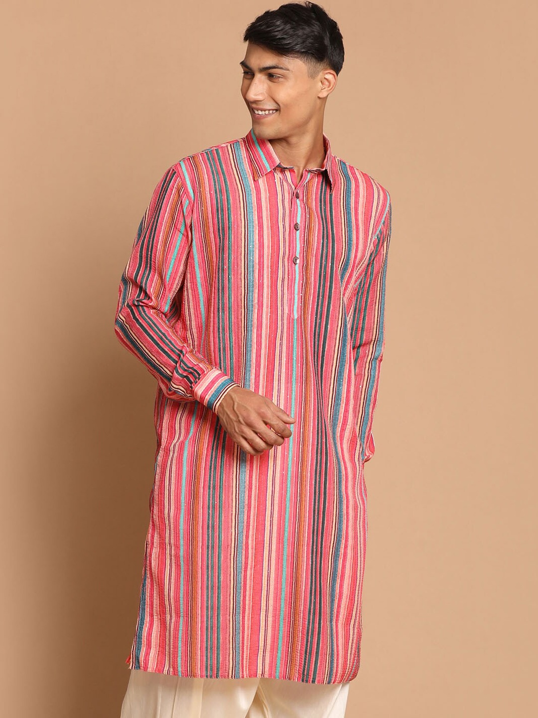 

VASTRAMAY Men Multicoloured Striped Kurta, Multi