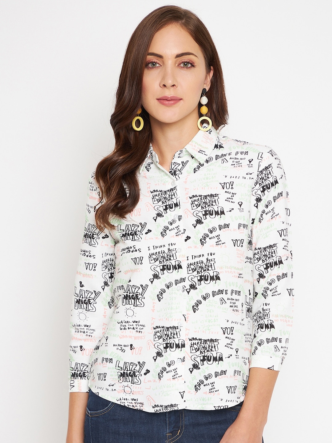

Madame Women White Printed Casual Shirt