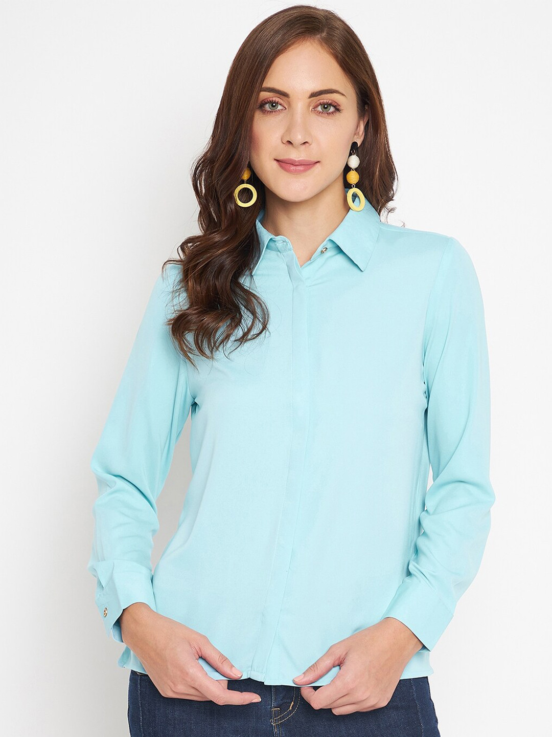 

Madame Women Blue Solid Casual Shirt