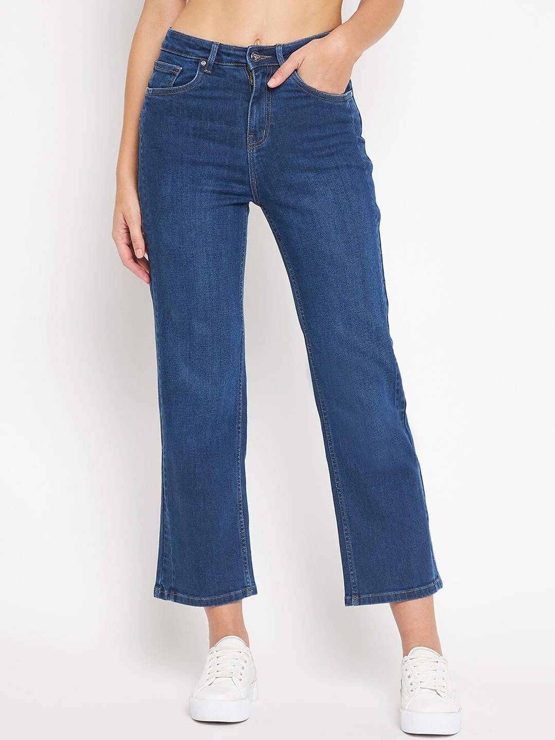 

Madame Women Navy Blue Light Fade Stretchable Pure Cotton Crop Jeans