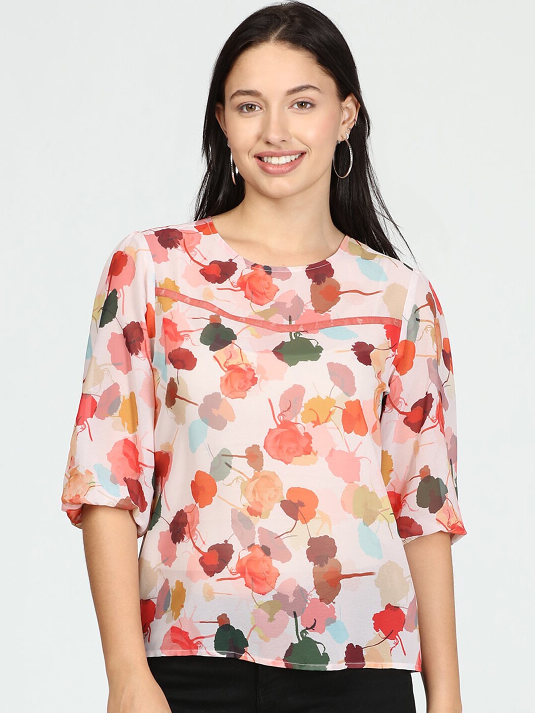 

IDK Cream-Coloured Floral Print Top