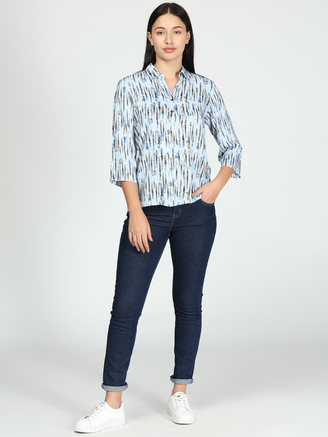 

IDK Blue Print Shirt Style Top
