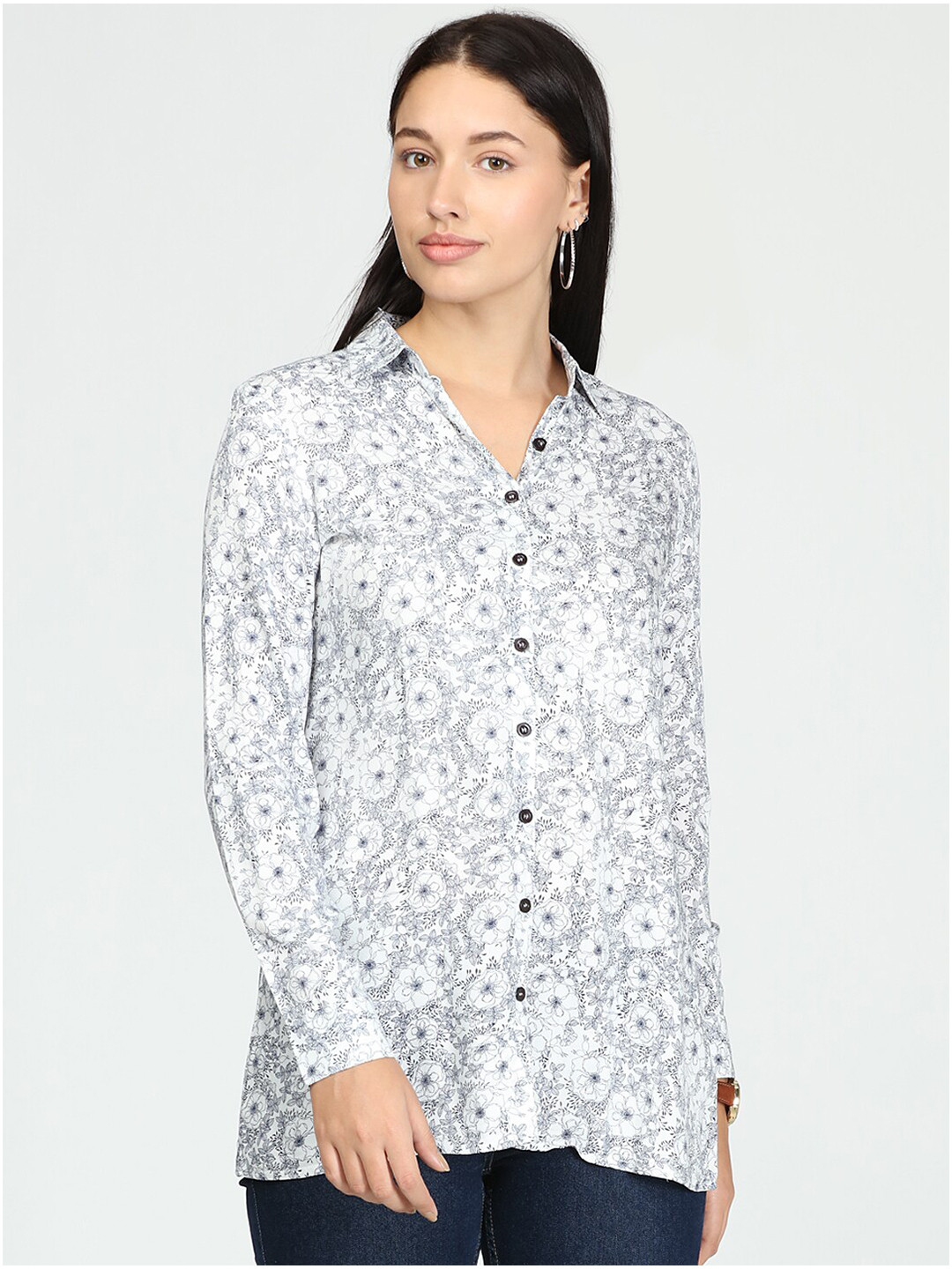

IDK White Floral Print Shirt Style Top