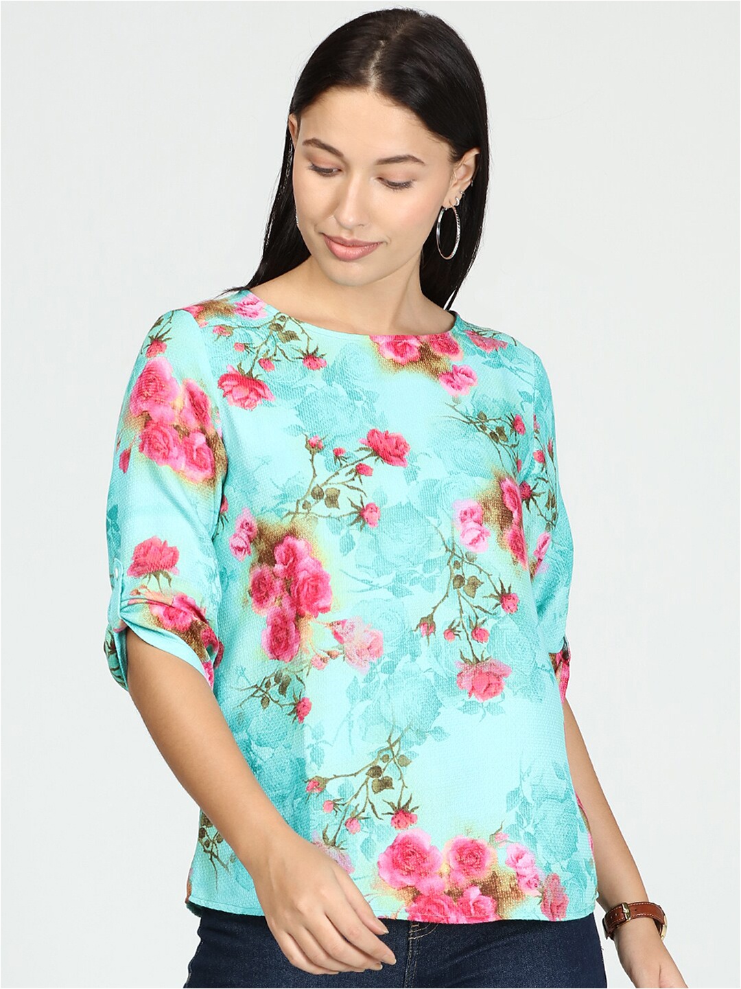 

IDK Sea Green Floral Print Top