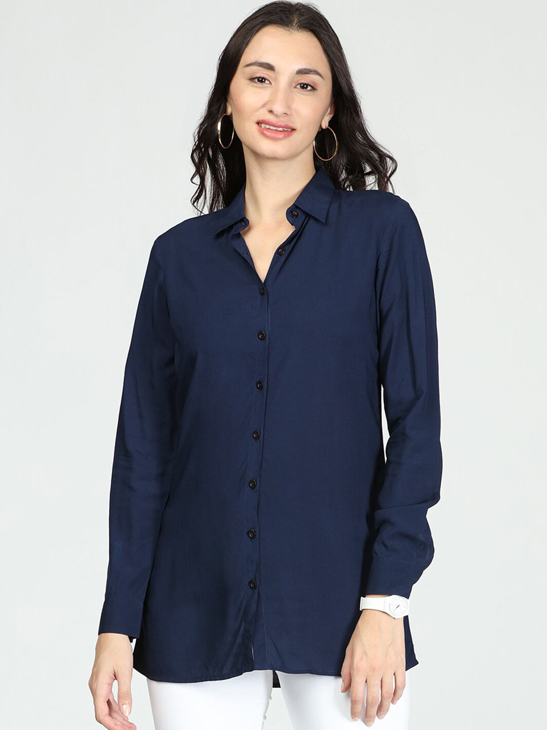 

IDK Navy Blue Shirt Collar Top