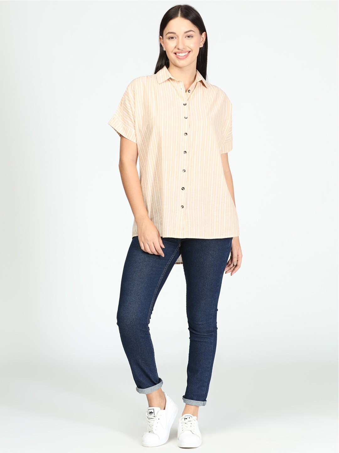 

IDK Beige Striped Shirt Style Top