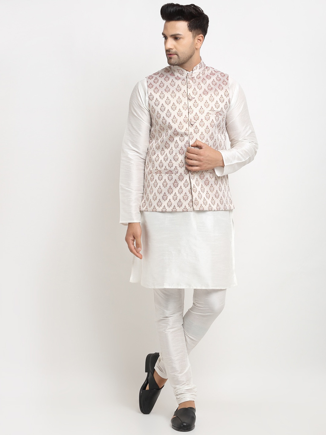 

Kaifoo Men Multicoloured Kurta with Churidar & Nehru Jacket, Multi