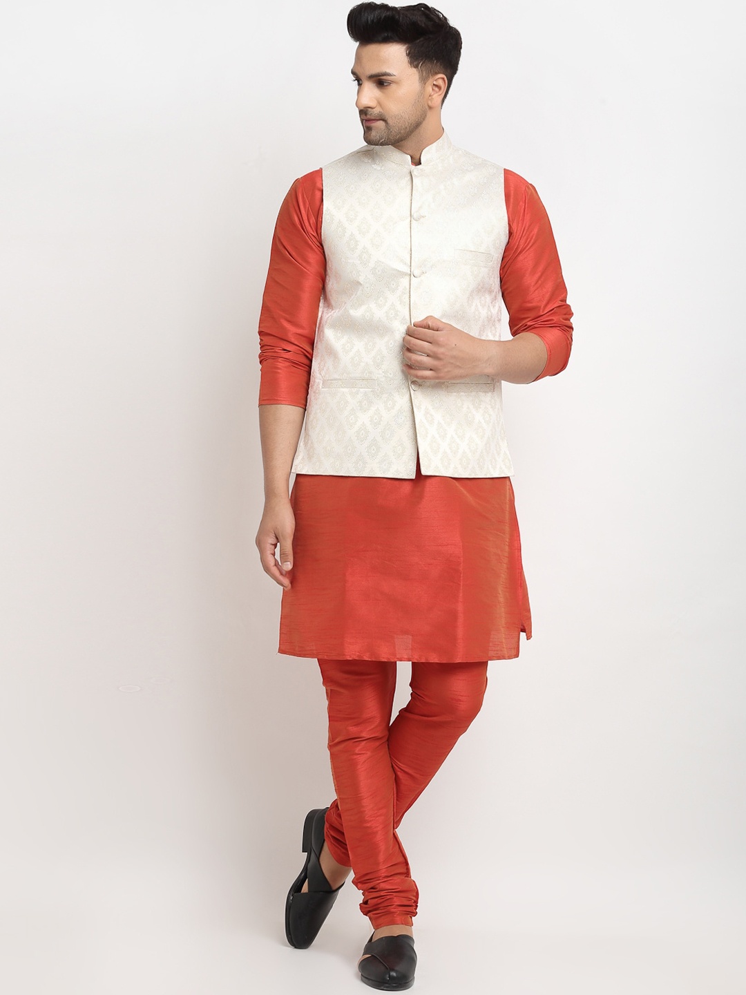 

Kaifoo Men Multicoloured Kurta with Churidar & Nehru Jacket, Multi