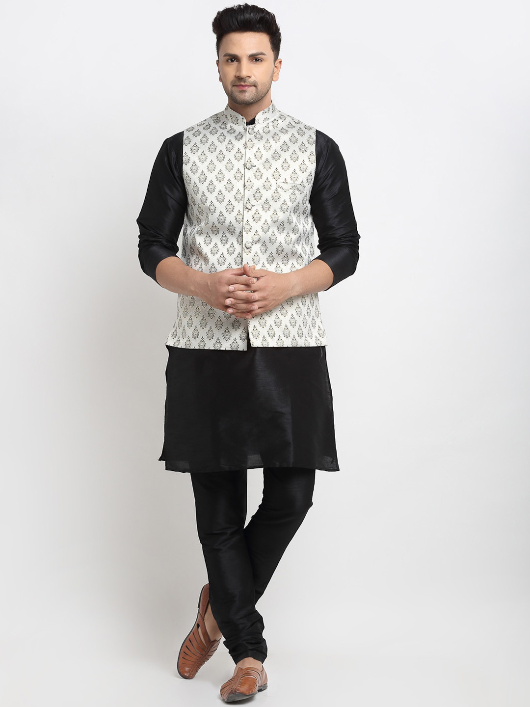 

Kaifoo Men Multicoloured Kurta with Churidar & Nehru Jacket, Multi