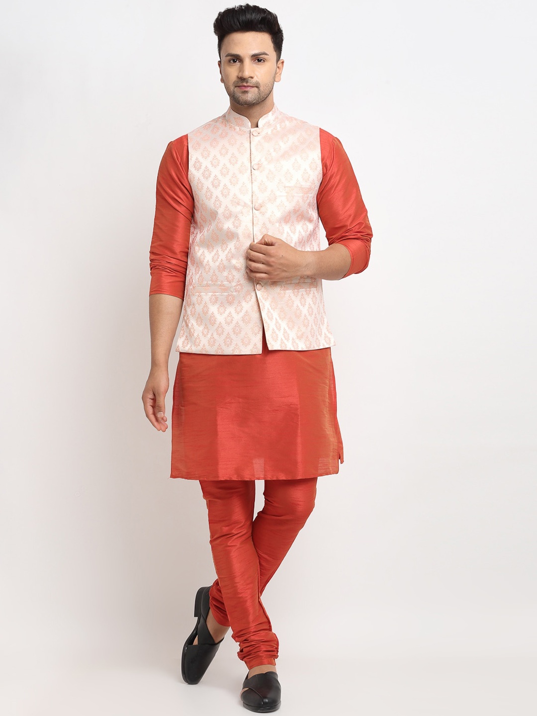 

Kaifoo Men Multicoloured Kurta with Churidar & Nehru Jacket, Multi