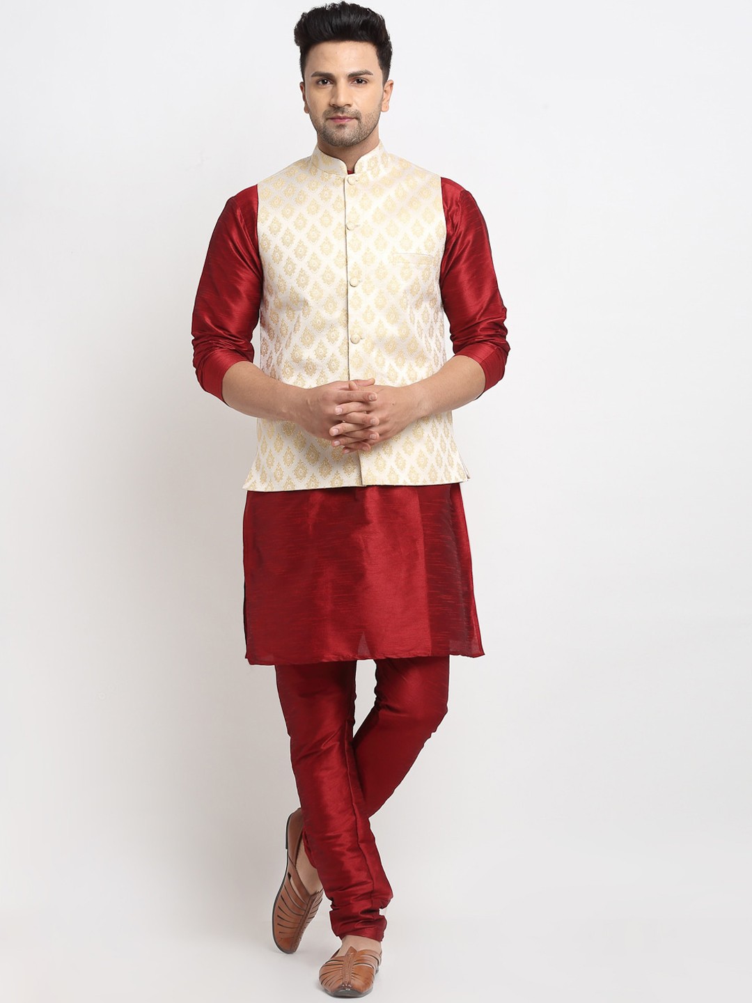 

Kaifoo Men Multicoloured Kurta with Churidar & Nehru Jacket, Multi