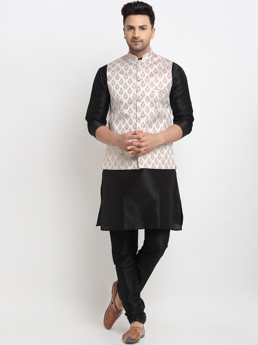 

Kaifoo Men Multicoloured Kurta with Churidar & Nehru Jacket, Multi