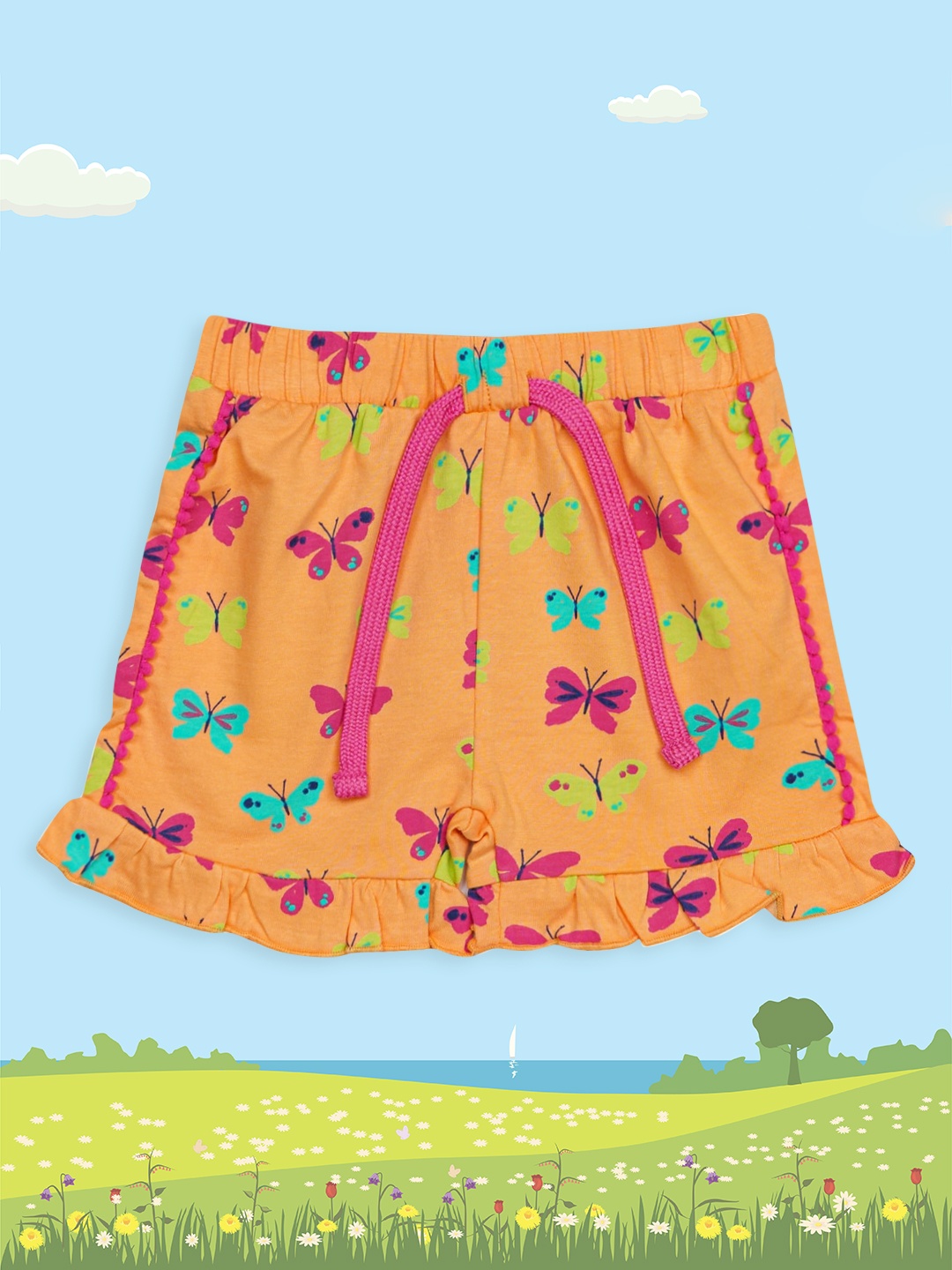 

H By Hamleys Girls Peach-Coloured Printed Pure Cotton Shorts