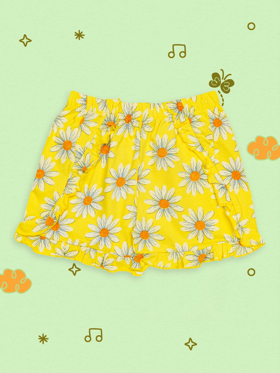 

H By Hamleys Girls Yellow Floral Printed Pure Cotton Shorts