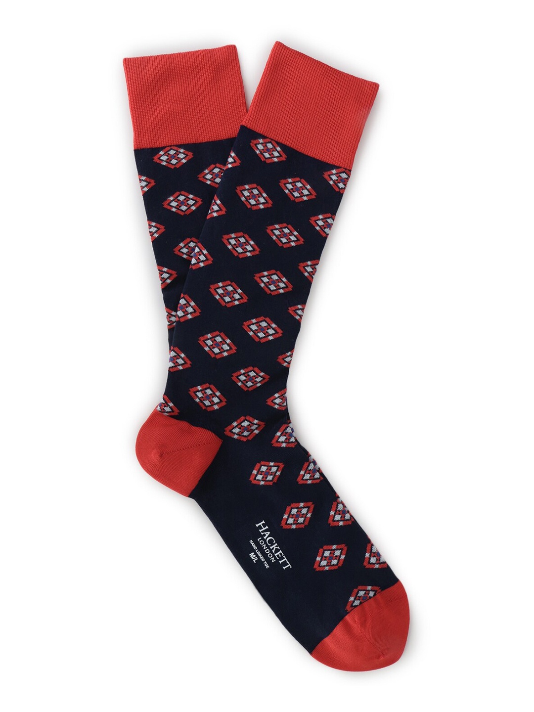

HACKETT LONDON Men Navy Blue & Red Patterned Calf-Length Socks