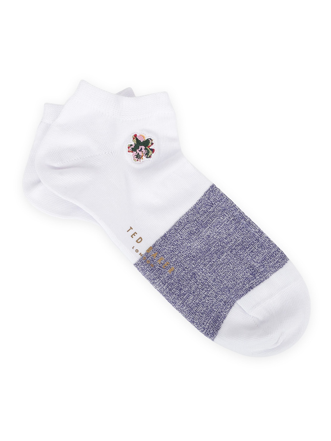 

Ted Baker Men White & Blue Colourblocked Pure Cotton Ankle-Length Socks