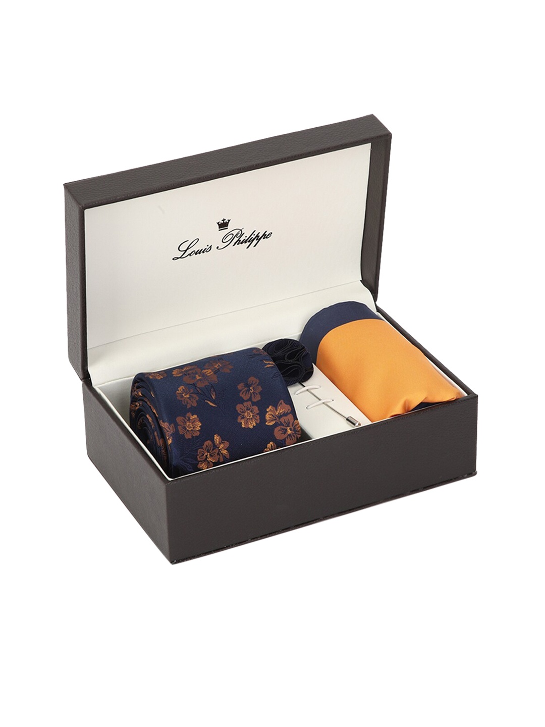 

Louis Philippe Men Navy Blue & Yellow Printed Accessory Gift Set