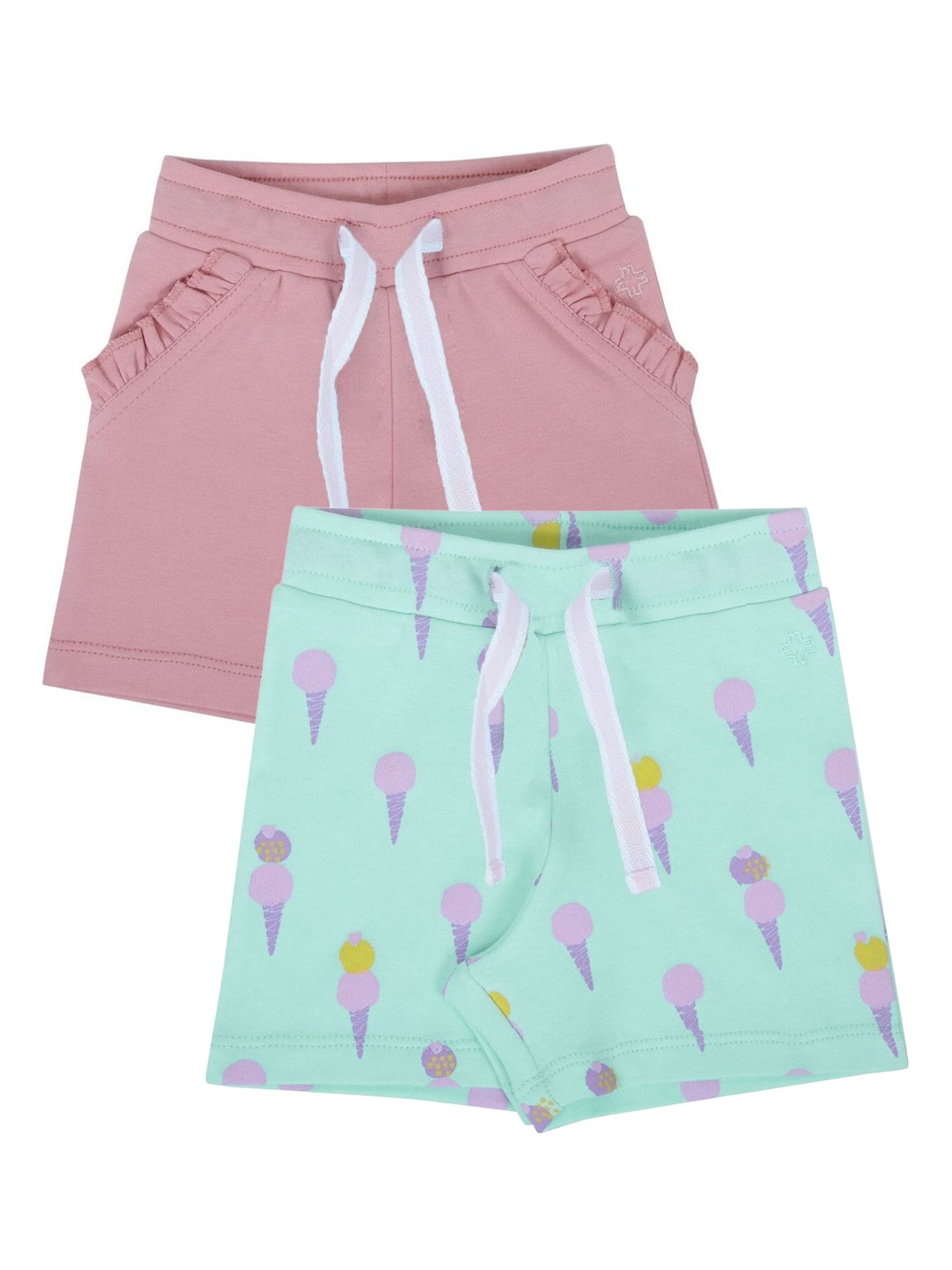 

My Milestones Girls Peach-Coloured & Sea Green Set Of 2 Printed Pure Cotton Low-Rise Shorts