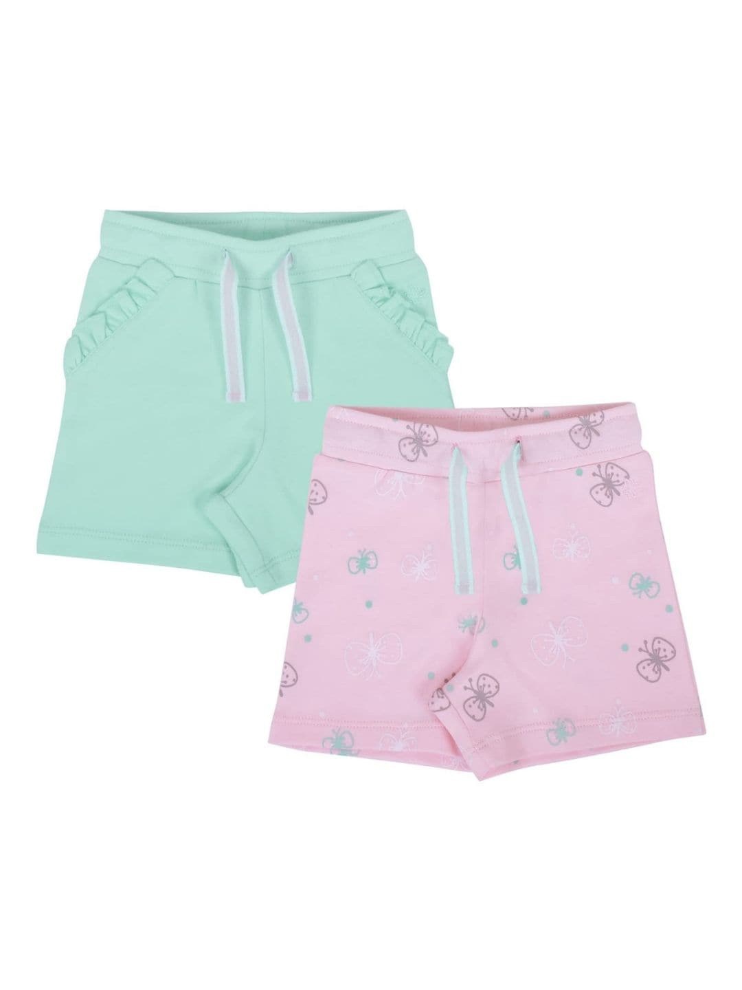 

My Milestones Girls Set Of 2 Conversational Printed Low-Rise Shorts, Pink