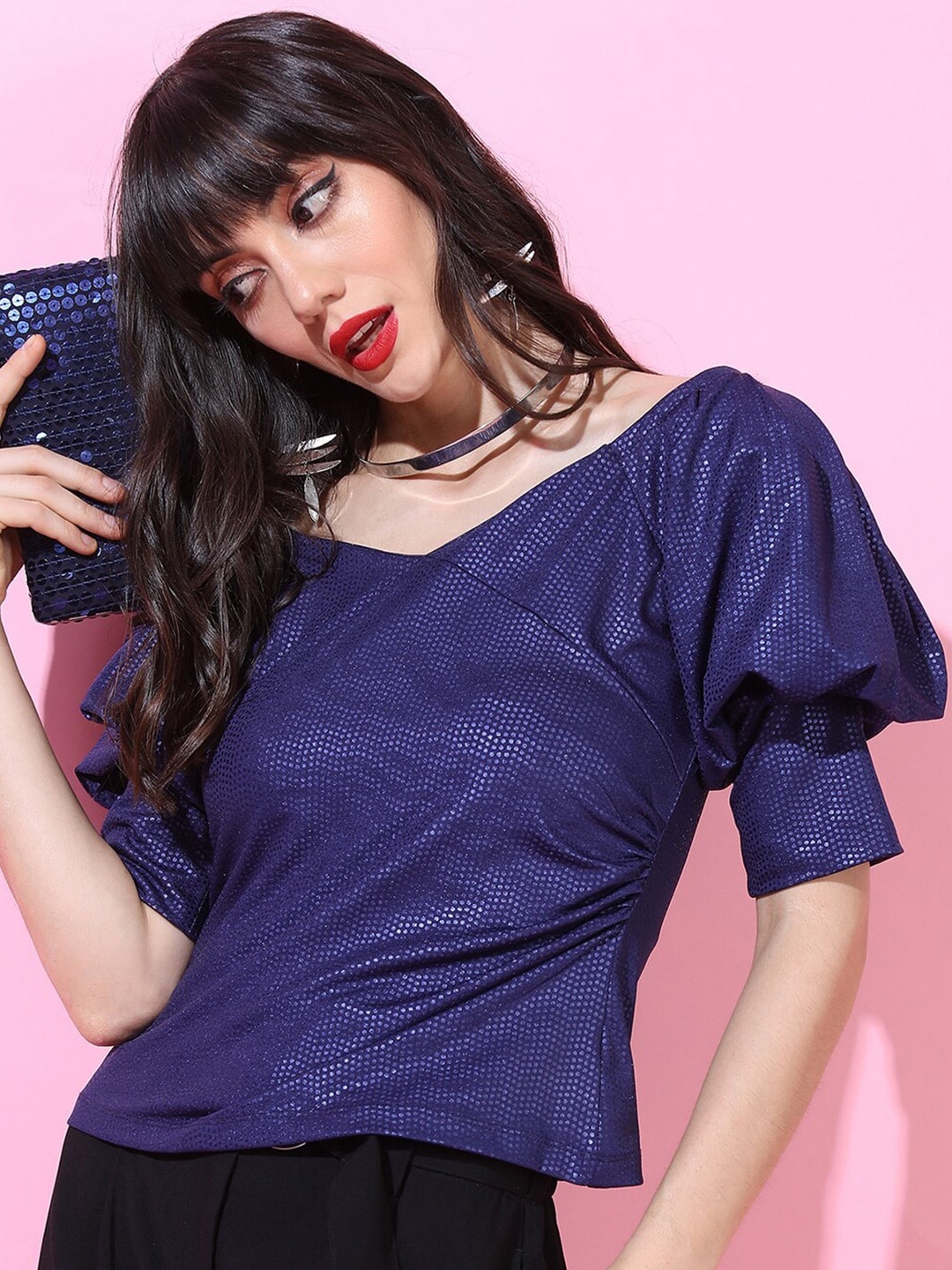 

Tokyo Talkies Women Navy Blue Solid Top