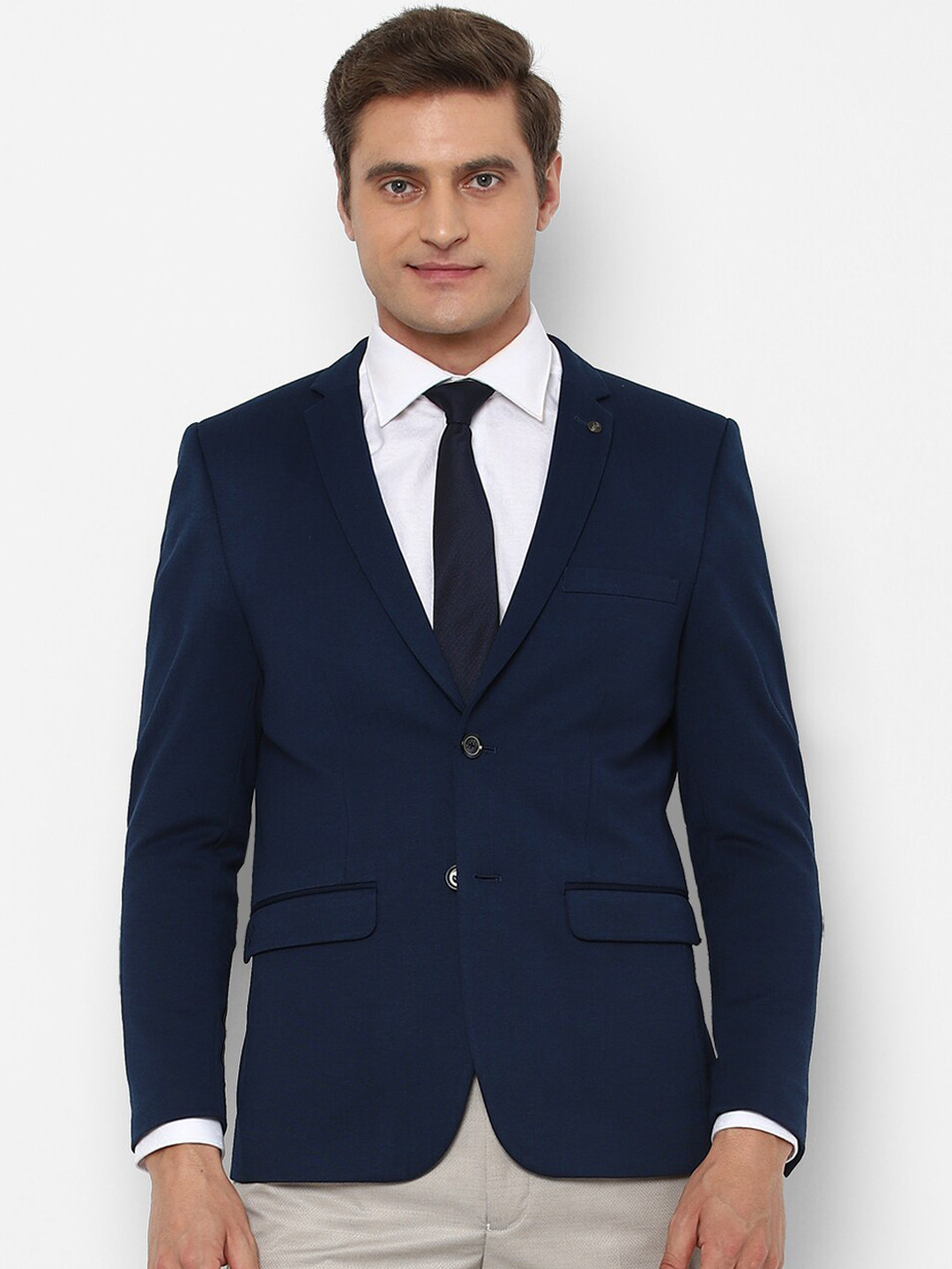 

Allen Solly Men Navy Blue Solid Slim Fit Single Breasted Blazer