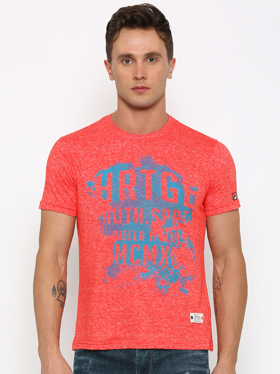 

FILA Men Red Printed Round Neck Slim T-shirt