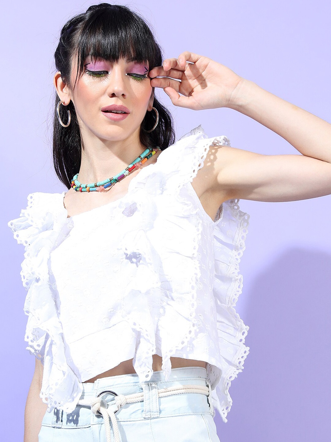 

Tokyo Talkies Women White Ruffle Crop Top