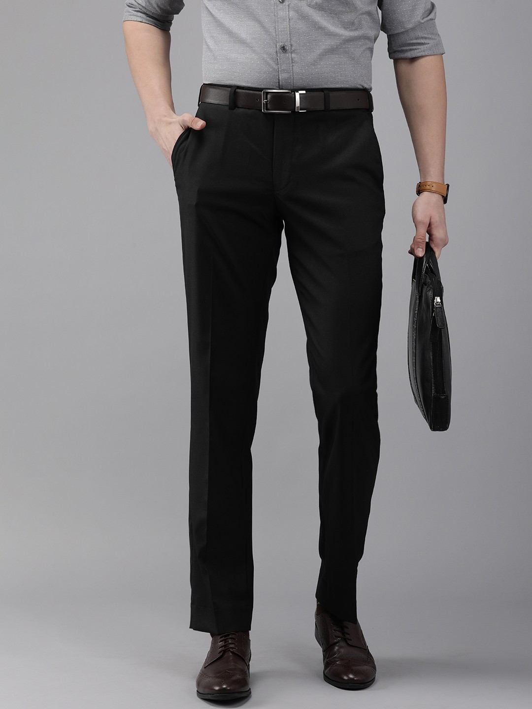 

Park Avenue Men Black Textured Smart Fit Formal Trousers