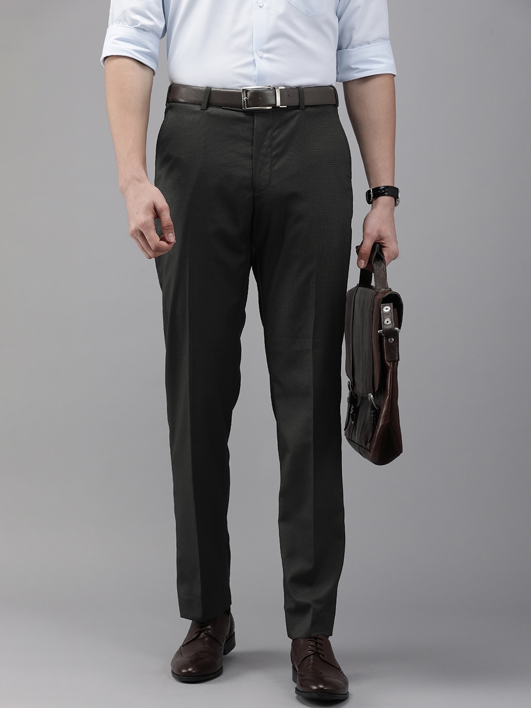

Park Avenue Men Black Textured Smart Fit Formal Trousers