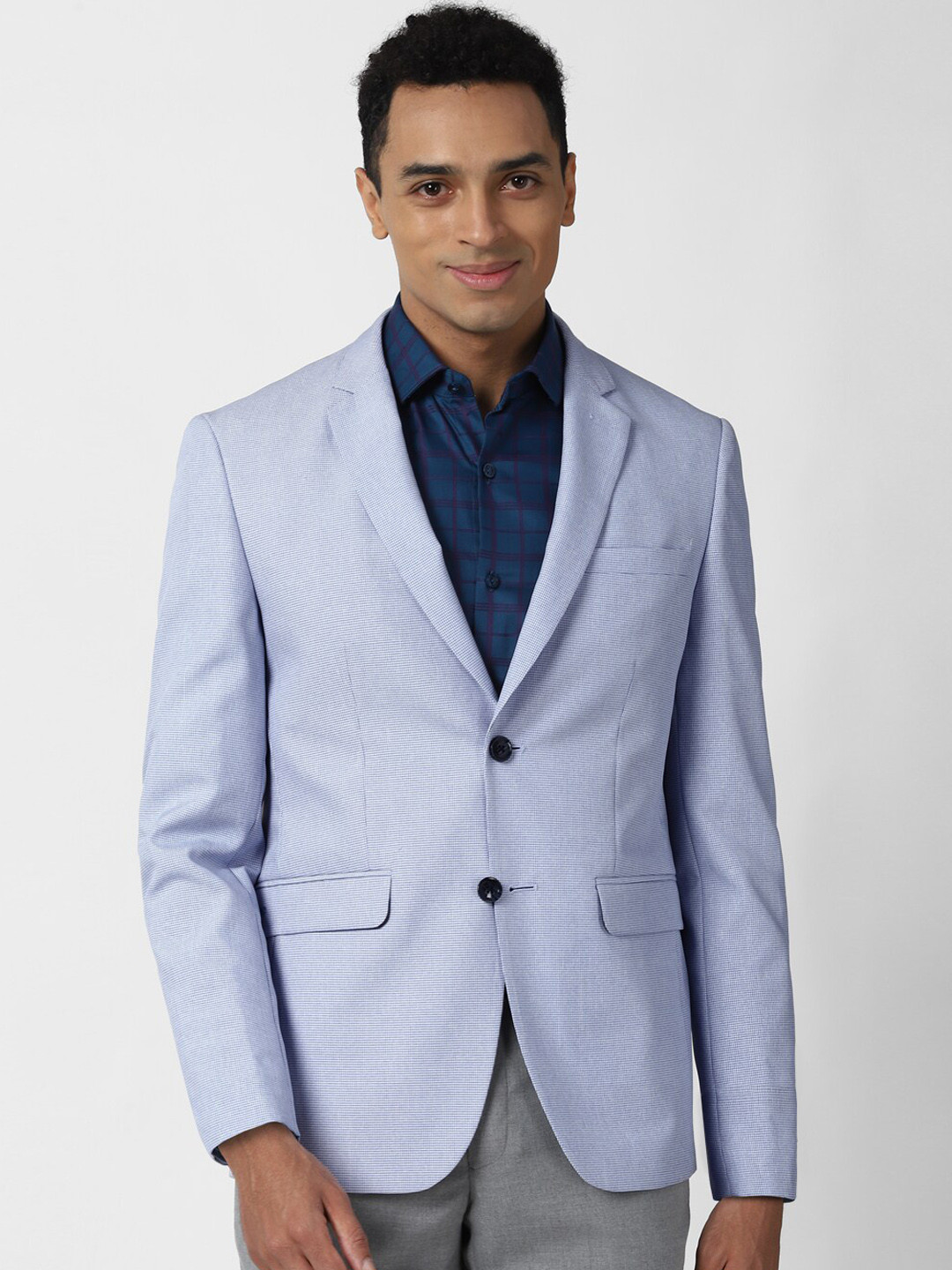 

Peter England Elite Men Blue Printed Slim-Fit Single Breasted Formal Blazer
