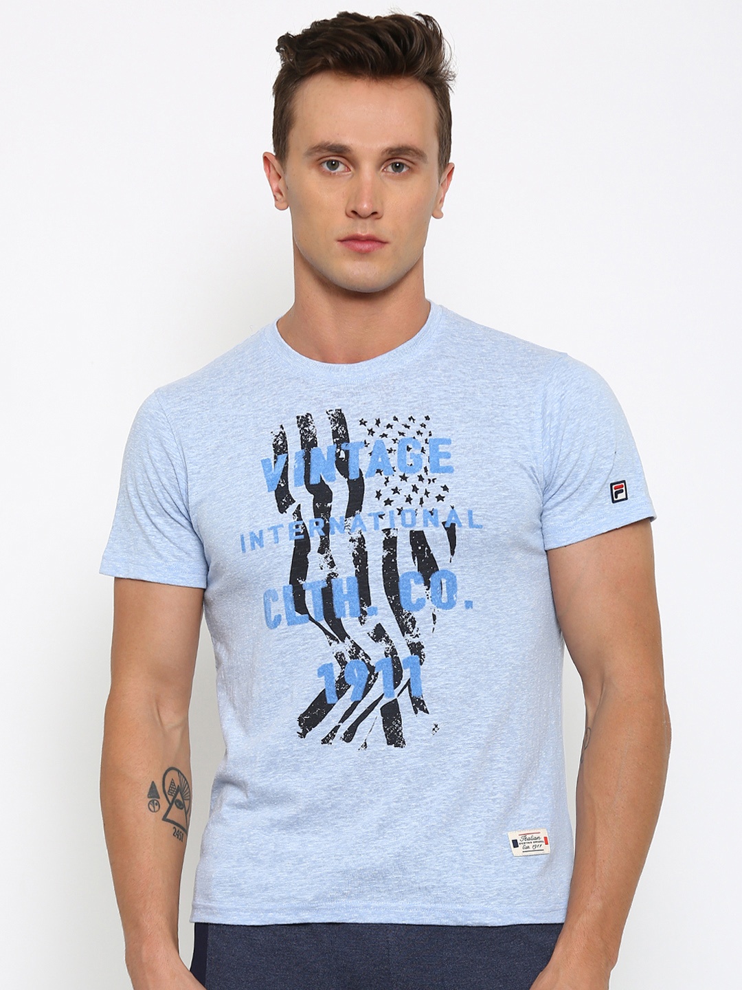 

FILA Men Blue Printed Round Neck Slim T-shirt