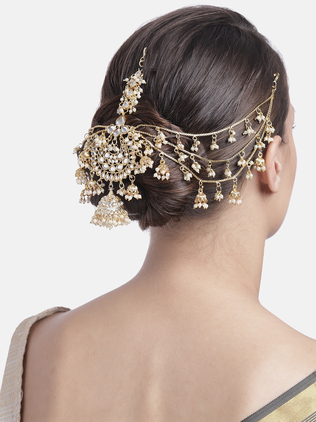 

I Jewels Women Gold & White Gold Plated Kundan-Studded Hair Jewellery