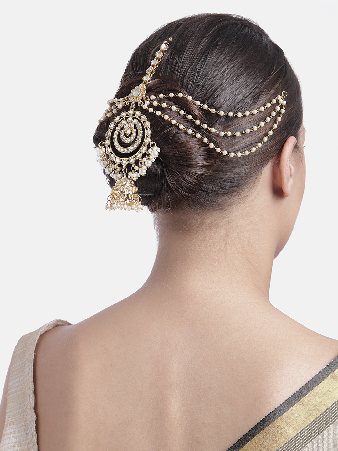 

I Jewels Women Gold-Plated & White Kundan-Studded Hair Jewellery